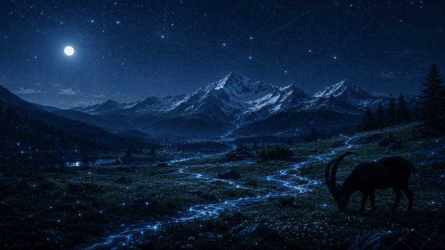 A moonlit mountain field